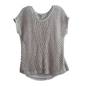 Lucky Brand Open Knit  Sweater Top with Cami Women XS Beige Open Back